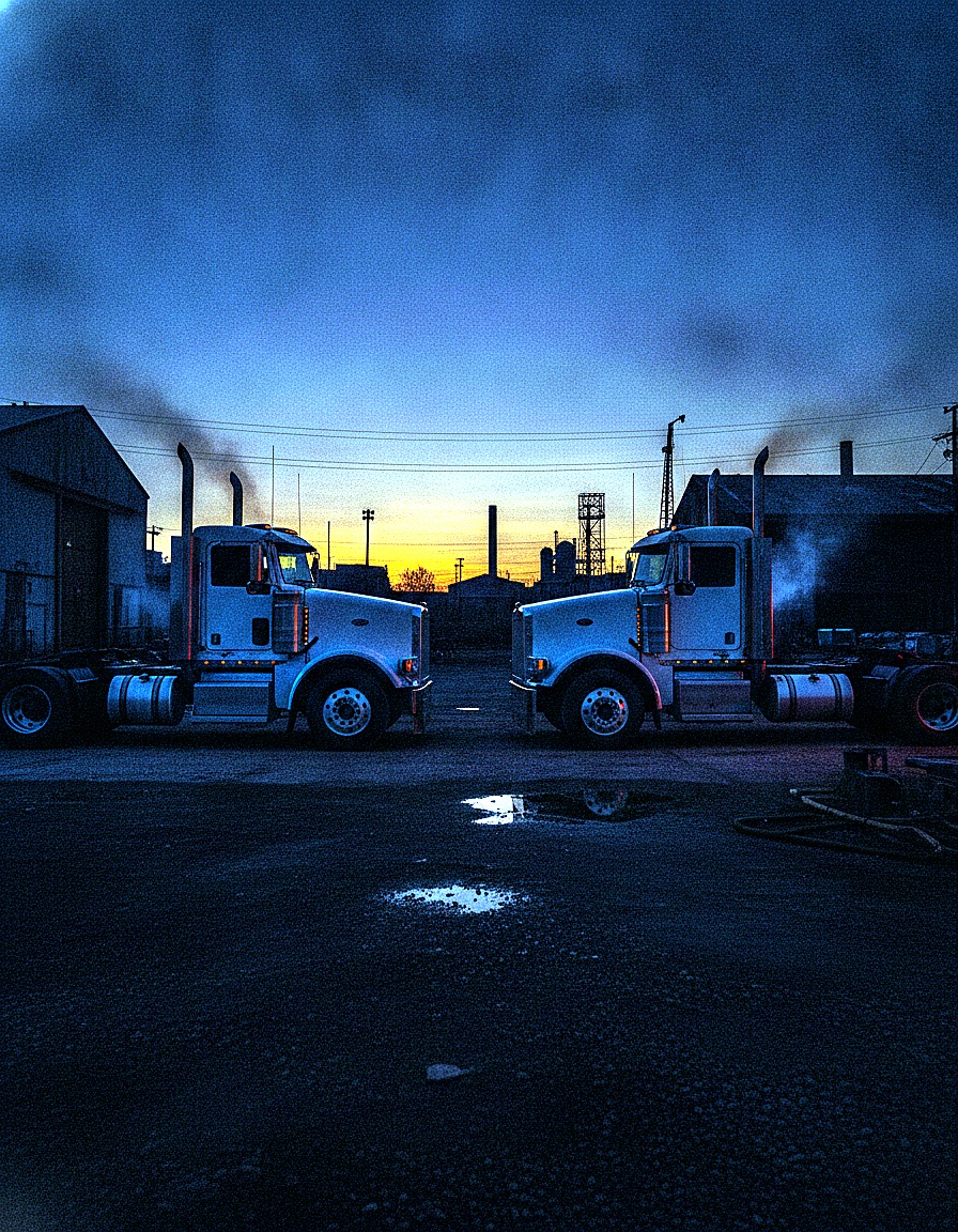 Two Capture Logistics trucks at sunset